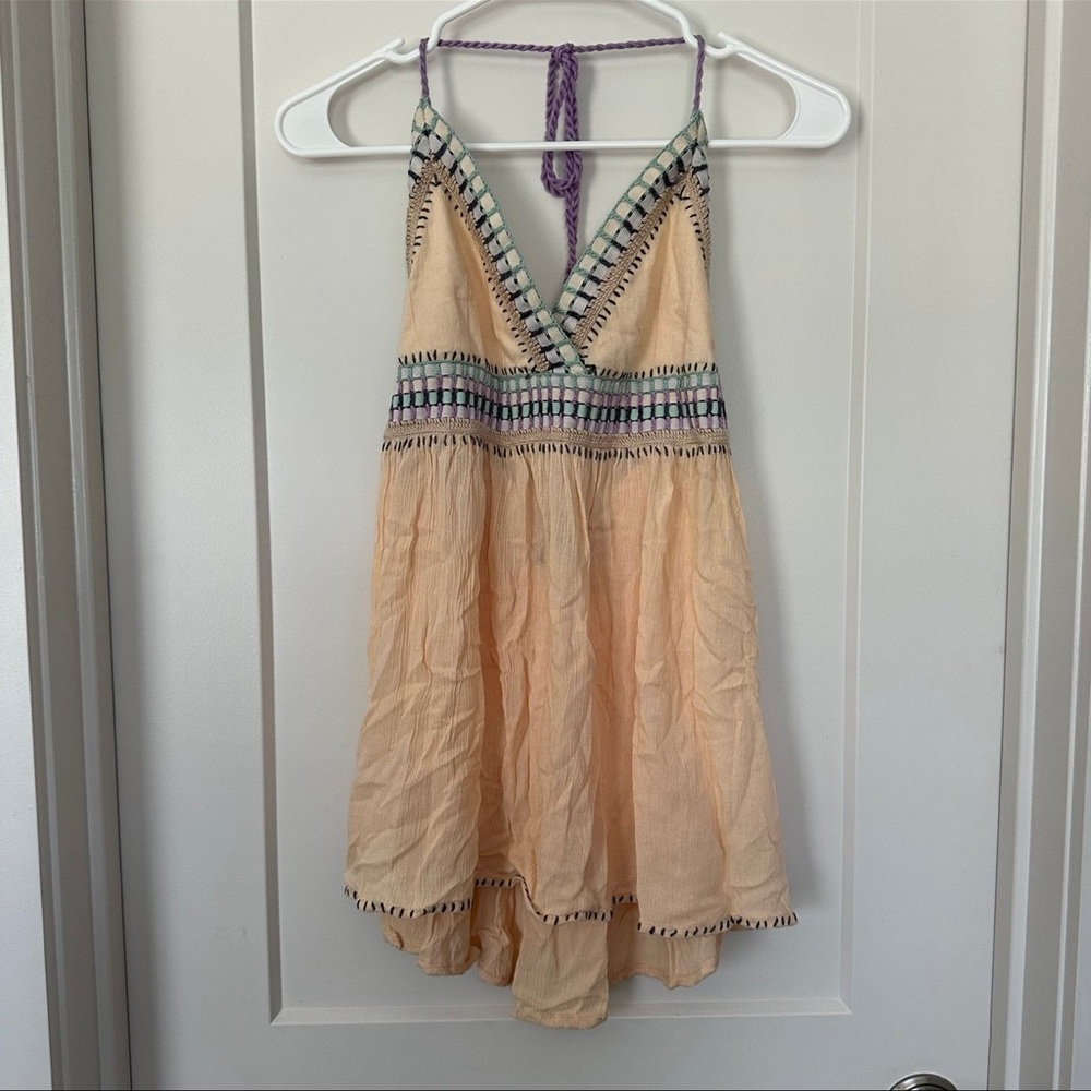 Banjara NWT Boho Embroidered Halter Babydoll Dress Top Peach Festival